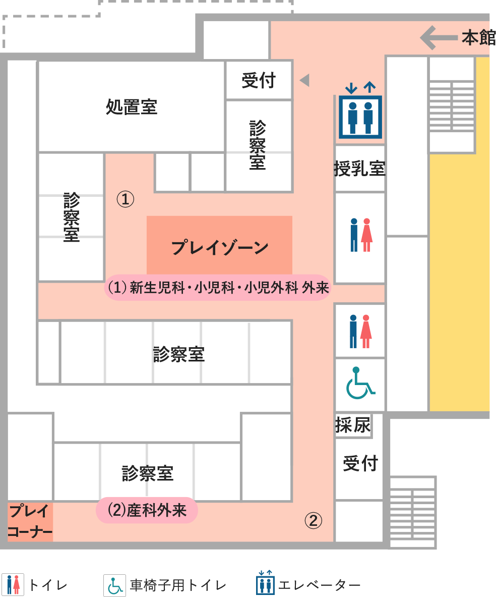 フロア図：総合周産期母子医療センター1階（外来）