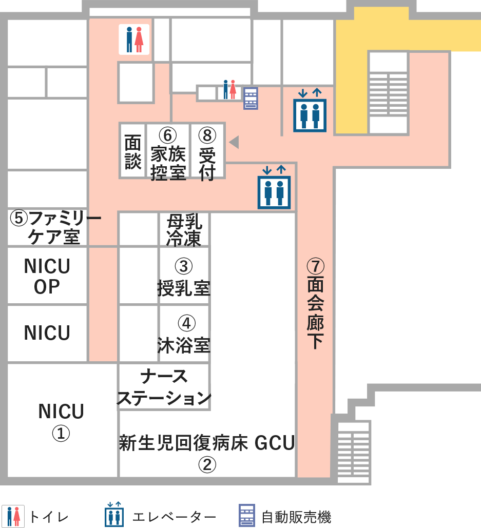 フロア図：総合周産期母子医療センター3階（新生児科病棟）