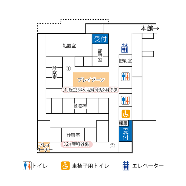 フロア図：総合周産期母子医療センター1階（外来）